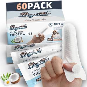lot 13218 image: Dogcator Dog Ear Wipes, Ear Wipes for Dogs Cats, Dog Ear Cleaner Finger Wipes for Ears, Teeth, Eyes, Paws, Fresh Coconut Scent Ear Infection Treatment, 60 Pcs Individual Packaging - Retail $7