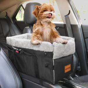 lot 13220 image: Center Console Dog Car Seat for Small Dogs,Washable Foldable Console Booster Seat for Puppy Car Seat with Safe Protection Hooks Adjustable Straps and Storage Pocket Pet Up to15lbs - Retail $30