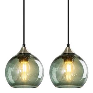 lot 13222 image: LBSQJ Gray Green Glass Pendant Lights Kitchen Island Lighting Globe Pendant Light Fixtures Modern Pendant Lighting for Kitchen Island Bedroom Living Dining Room Light Fixture(5.9in, 2-Pack) - Retail $97