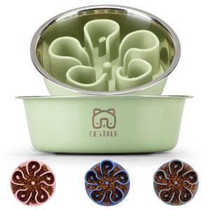 lot 13231 image: Stainless Steel Slow Feeder Dog Bowl, Bestalk 2-in-1 Metal Dog Bowls with Silicone Slow Feeder Insert for Small, Medium, Large Dogs(Green,2 Cups) - Retail $22