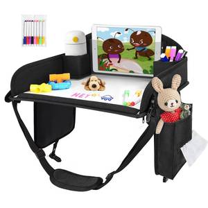 lot 13234 image: Kids Travel Tray, Kids Travel Trays for Car Seat, Road Trip Essentials for Toddler, Carseat Lap Tray with Dry Erase Board and Storage Organizer for Road Trip Activities for Kid, Black - Retail $19