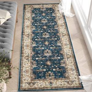 lot 13237 image: jinchan Runner Rug 3x7 Hallway Washable Rug Vintage Floral Print Mat Kitchen Indoor Oriental Boho Non Slip Classic Retro Carpet for Bedroom Laundry Living Room Bathroom 3x7ft Navy Blue - Retail $6,878