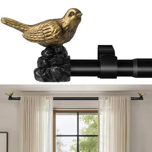 lot 13239 image: KVEEO Vintage Gold Curtain Rod 18 to 45 Inches Curtain Rods for Windows Adjustable Drapery Rod with Bird Finials Heavy Duty Curtain Rod for Kitchen Window Living Room - Retail $16