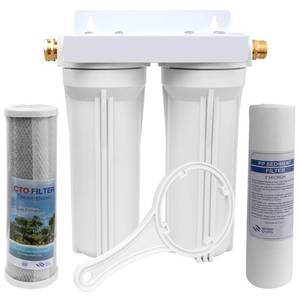 lot 13245 image: External RV Dual Water Filter System for RVs Boats Motor Homes Marines,Included Two Fliters and Mounting Bracket - Retail $54