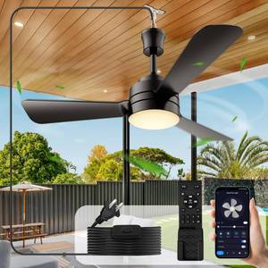lot 13247 image: PBLALA Ceiling Fans with Lights,28 LED Fan Light Hanging with Hook,Hook Type Ceiling Fan,Plug in Ceiling Fan Light,35W,3000-6500k,Remote Control,Portable Fan for Camping Bed,Patios,(Black) - Retail $39in