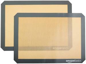 lot 14313 image: Amazon Basics Silicone Rectangular Baking Mat, Non-Stick Reusable Oven Bakeware, 16.5 x 11.6in, New BeigeGray, Pack of 2 - Retail $17in