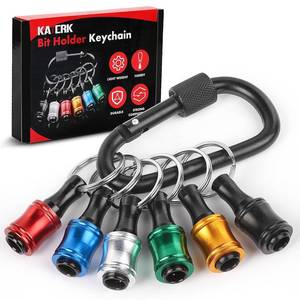 lot 14334 image: Push to Unlock,Katerk 6pcs 14 inch Hex Shank Aluminum Alloy Screwdriver Bit Holder Light-Weight Quick-Change Extension Bar Keychain Drill Screw Adapter Portable,Black Carabiner,Tool Gifts for Men - Retail $10