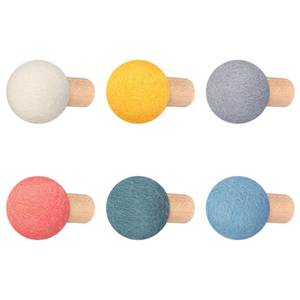 lot 14340 image: Memorywuu 6 Pcs Wool Round Wall Hook Kids Wall Coat Hooks Kids Coat Rack Wall Mount Wool Wooden Coat Hooks Hat Rack for Home Living Room Nursery Minimalist Wall Decor (Pastel Color) - Retail $18