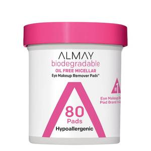 lot 14342 image: Almay Biodegradable Makeup Remover Pads, Micellar Gentle, Hypoallergenic, Fragrance-Free, Dermatologist and Ophthalmologist Tested, 80 Count - Retail $6
