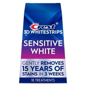 lot 14347 image: Crest 3D Whitestrips Sensitive At-Home Teeth Whitening Kit, 18 Treatments, Gently Removes 15 Years of Stains, Crest Whitestrips, Teeth Whitening Kit - Retail $39