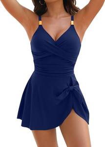 lot 14351 image: Blooming Jelly Womens Tummy Control Swim Suits One Piece Swimsuit Slimming 2025 Swim Dresses (L, Navy Blue) - Retail $34