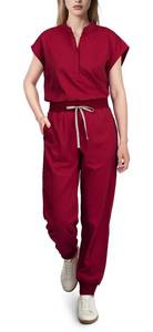 lot 14355 image: Eadflie Scrubs for Women Set - with Sleeveless Stand-Up Collar Scrub Top and Jogger Scrub Pants, Cool Stretch, Comfortable and Breathable Nurse Uniform, 8-Pocket Design - RedM - Retail $24