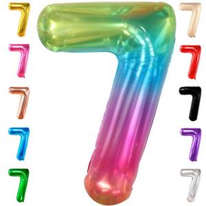lot 14358 image: KatchOn, Giant Jelly Number 7 Balloon - 40 Inch  Multicolor Rainbow 7 Balloon Number Birthday Decorations  Rainbow 7 Balloons for Birthday Girl, Boy  7 Number Balloons for Anniversary Decorations - Retail $7