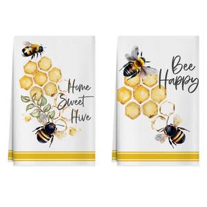 lot 14362 image: XCHI Home Sweet Hive Watercolor Bees Honey Summer Kitchen Towels Dish Towels 18x26 Inch Home Decorations Hand Towels Set of 2 Drying Dishcloth - Retail $2,567