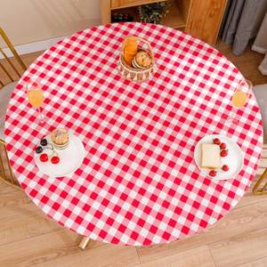 lot 14366 image: Round Vinyl Fitted Tablecloth with Flannel Backing Elastic Edge Design Table Cover Waterproof Oil-Proof PVC Table Cloth Stain-Resistant Best for 45-56in Round - Retail $17in