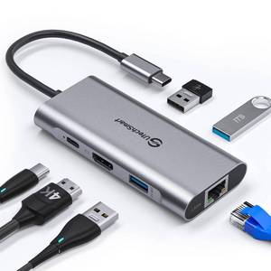 lot 14370 image: UtechSmart USB C Hub, USB C Ethernet Multiport Adapter, 6 In 1 USB C to HDMI Dock Compatible for Macbook ProAir, Chromebook, Dell XPS, HP and Type C Devices (Gigabit Ethernet 100W PD 4K HDMI USB 3.0) - Retail $30
