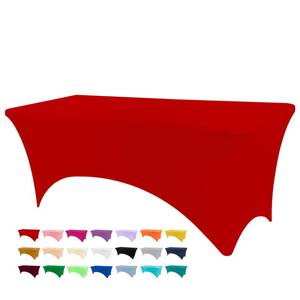 lot 14372 image: BDDC Table Covers for 6 Foot Tables, Red Washable and Wrinkle Resistant Stretch Tablecloths Rectangle 6ft for Events, Wedding, Banquets, Parties - Retail $13