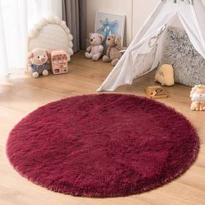 lot 15922 image: duduta Burgundy Plush Round Rug 4x4 ft, Fluffy Shag Rugs for Bedroom Classroom Nursery Playroom Dorm Decor, Washable Non Slip - Retail $19