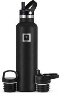 lot 15930 image: IRON °FLASK Camping and Hiking Hydration Canteens - 3 Lids (Narrow Straw Lid) Leak Proof Vacuum Insulated Stainless Steel - Hot and Cold Double Walled Sports Water Bottle - Midnight Black, 24 Oz - Retail $25