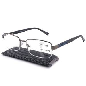 lot 4059 image: Missfive Mens Premium Multifocus Reading Glasses 0x on Top Center, Blue Light Blocking FarMidNear Progressive Multifocal Readers Metal Frame with No Broken Spring Hinge Eyeglasses, 1.5x - Retail $22