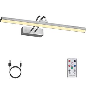 lot 4072 image: FUNCHDAY Picture Light, Wireless Rechargeable Gallery Lights with Remote, 280LM Dimmable Art Lighting Battery Powered, Timer Set 16� Metal Wall Lights for Paintings, Frame (Black Nickel) - Retail $286