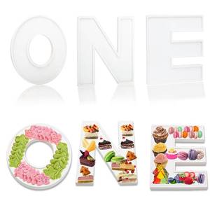 lot 4077 image: 3pcs The Letters ONE Wooden Charcuterie Board, 12 Inch Larger 1st Birthday Food Trays, Fillable The Letters Shaped Serving Platter for Food Snack Dessert, Perfect for Birthday Party - Retail $25