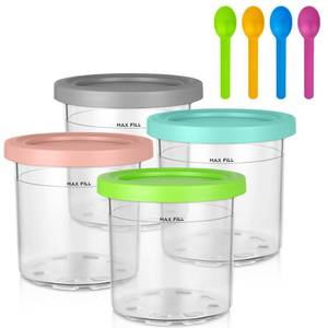 lot 4078 image: HOTUT Creami Pint Containers for Ninja - 4 Pack Ninja Creami Pints and Lids,16oz Creamy Smoothie Containers Compatible with NC299AM and C300s Series, Ice Cream Maker Machine Accessories - Retail $14