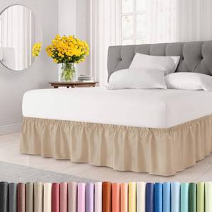 lot 4081 image: Wrap Around Dust Ruffle Bed Skirt - Cream - for King Size Beds with 15 Inch Drop - Easy Fit Elastic Strap - Adjustable Pleated Bedskirt wBrushed Fabric - Wrinkle Free - for Women, Men, Kids and Teens - Retail $31