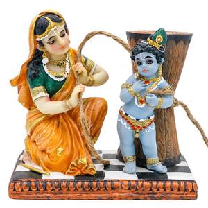 lot 4093 image: Maa Yashoda Binding Krishna Murti - Divine 5.1 Hindu God Lord Krishna Statue Hand Painted Polystone Sculpture Indian Diwali Gifts Pooja Item Office Home Temple Mandir Puja Decor - Retail $28in