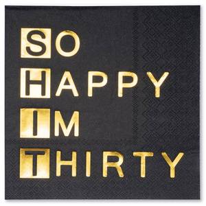 lot 4109 image: WRAPAHOLIC 50Pcs Black Gold 30th Birthday Napkins - 3 Ply So Happy Im Thirty Dirty 30 Disposable Paper Luncheon Napkin for Birthday Tableware Party Supplies - 6.5 x 6.5 In - Retail $9