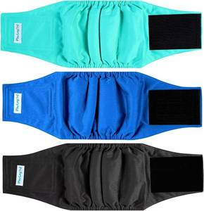 lot 4123 image: Paw Legend Washable Dog Belly Band Wrap Diapers for Male Dog  High Absorbing Puppy and Doggy Diapers Male (3 Pack,Blue,Aqua,Black,Small) - Retail $12