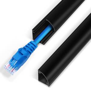 lot 4161 image: 136in Corner Cable Concealer - One-Cord Corner Duct, Paintable Cord Cover, Cable Management Channel for Wall and Floor - 8 X L 17in, Black - Retail $17