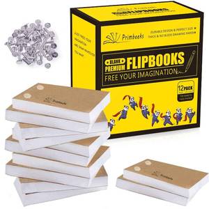 lot 4168 image: PRIMBEEKS 12 Pack Premium Blank Flip Books Paper with Holes, 720 Sheets (1440 Pages) No Bleed Flipbooks - Works with Flipbook Kit Light Pads, 4.5 x 2.5in Flip Book Paper for Drawing, Sketching - Retail $15in