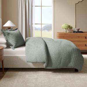 lot 4176 image: Great Bay Home 100percent Natural Cotton Duvet Cover Set, TwinTwin XL Size - Honeycomb Waffle Eucalyptus Green Duvet Cover with Button Closure and 1 Pillow Sham - Boho Bedroom Decor - Retail $45
