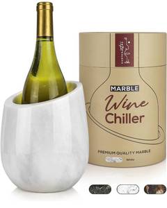 lot 4178 image: Gusto Nostro Marble Wine Chiller Bucket - 750ml Wine Bottle Cooler and Champagne Chiller for Party, Kitchen, Bar Cart Decor to Chill and Keep Bottles Cold with Unique Wine Lovers Gift Box (White) - Retail $40