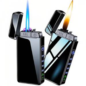 lot 4179 image: NINSI Torch Lighter, Butane Torch Soft Flame Plasma Dual Arc 3-in-1 Lighter, USB Rechargeable Electric Lighters with Flashlight, Windproof Refillable Lighters (Without Fuel) (Black Ice) - Retail $26