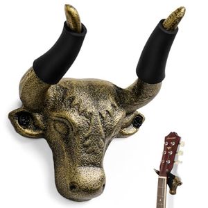 lot 4208 image: Adowes Guitar Wall Mount 1 Pack, Guitar Hanger Wall Mount Cast Iron, Guitar Holder, Guitar Accessories for Acoustic, Electric Guitar, Bass, Ukulele, Banjo, Guitar Stand Wall, Mens Guitar Gifts, Gold - Retail $16