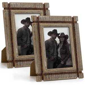 lot 4217 image: Afuly 5x7 Picture Frames Set of 2 Rustic Wood Farmhouse Distressed Western with Real Glass and Hemp Rope Unique Wall Hang Desktop Photo Display Home Decor Birthday Gifts for Mom Dad Friends - Retail $28