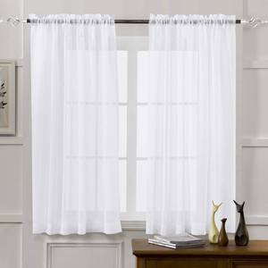 lot 4220 image: MYSTIC-HOME Sheer Curtains White 45 Inch Length, Rod Pocket Voile Drapes for Living Room, Bedroom, Window Treatments Semi Crinkle Curtain Panels for Yard, Patio, Villa, Parlor, Set of 2, 52x 45in - Retail $10in