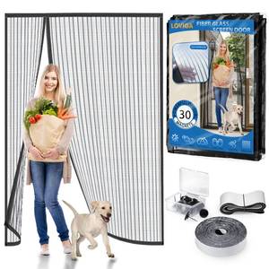 lot 5654 image: Heavy Duty Door Screen Magnetic Closure, LOVIGA 2024 Thickened Fiberglass Screen Door Mesh, Self Sealing, Left Side Opened, Pets Friendly, Fine Mesh Keep Bugs Out Fit Door Size 72 Inch X 95 Inch - Retail $40