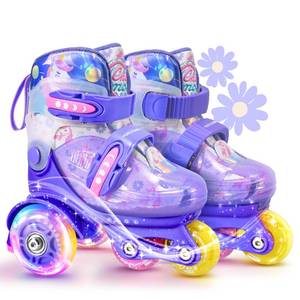 lot 5661 image: Unicorn Toddler Roller Skates, 4 Adjustable Sizes, Fun Light-Up Wheels, Safety Three-Point Type, Breathable Upper, Beginner Roller Skates for Kids, Boys and Girls (Lavender Dream, XS-Small(6.5C-9C US)) - Retail $50