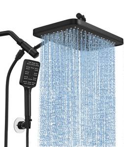 lot 5667 image: High Pressure Rain Shower Head with Handheld Spray Combo Set, Adjustable 12 Rainfall Dual Shower Head, DoubleandTandem Shower Head, Waterfall Showerhead Bathroom -Matte Black - Retail $60in
