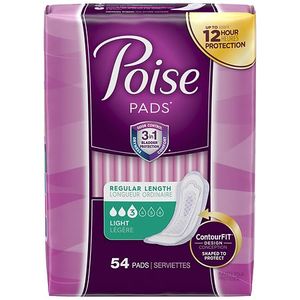 lot 5668 image: Poise Incontinence Pads for Women  3 Drop  Light Absorbency  Regular  54Ct - Retail $130