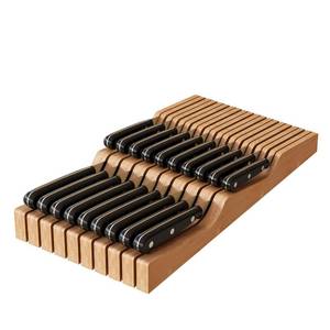 lot 5671 image: In-Drawer Knife Block Organizer - Bamboo Wood Drawer Knife Organizer-Protecting Knife Organizer Block (Not Included) (Natural, 19 Knives Dock) - Retail $35