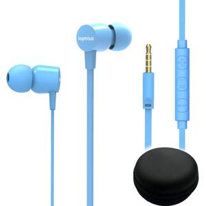 lot 6069 image: Joymiso Tangle Free Earbuds for Kids Women Small Ears with Case, Comfortable Lightweight in Ear Headphones, Flat Cable Ear Buds Wired Earphones with Mic and Volume Control for Cell Phone Laptop (Blue) - Retail $15