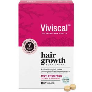 lot 6093 image: Viviscal Hair Growth Supplements for Women, Thicker Fuller Hair Support for Thinning Hair and Hair Loss, with Biotin and Marine Collagen, Drug-Free, 180 Tablets, 90-Day Supply - Retail $77
