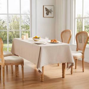 lot 16369 image: ZeeMart Basic Linen Textured Table Cloth, 52 x 70 Inch Light Tan, Farmhouse Style Neutral Rectangle Tablecloth, Wrinkle Resistant Washable Heavy Weight TableCloths - Retail $26