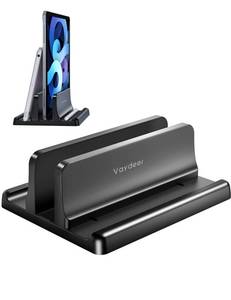 lot 16370 image: Vaydeer Vertical Laptop Stand Holder Plastic Adjustable Desktop Notebook Dock Space-Saving 3 in 1 for All MacBook Pro Air, Mac, HP, Dell, Microsoft Surface, Lenovo, up to 17.3 inches (Black) - Retail $13