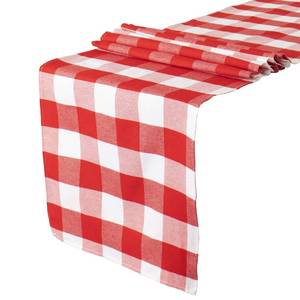 lot 16376 image: Buffalo Check Table Cover - 13x72 Red and White Cotton Checkered Plaid Table Runner for Farmhouse Dinners - Retail $8