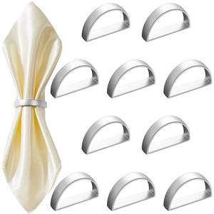 lot 16389 image: 20 Pcs Stainless Steel Napkin Rings Festival Metal Napkin Ring Holders Modern Serviette Buckles Metallic Adornment for Table Settings Kitchen Dinner Party Wedding (Matte Silver Semicircle) - Retail $20